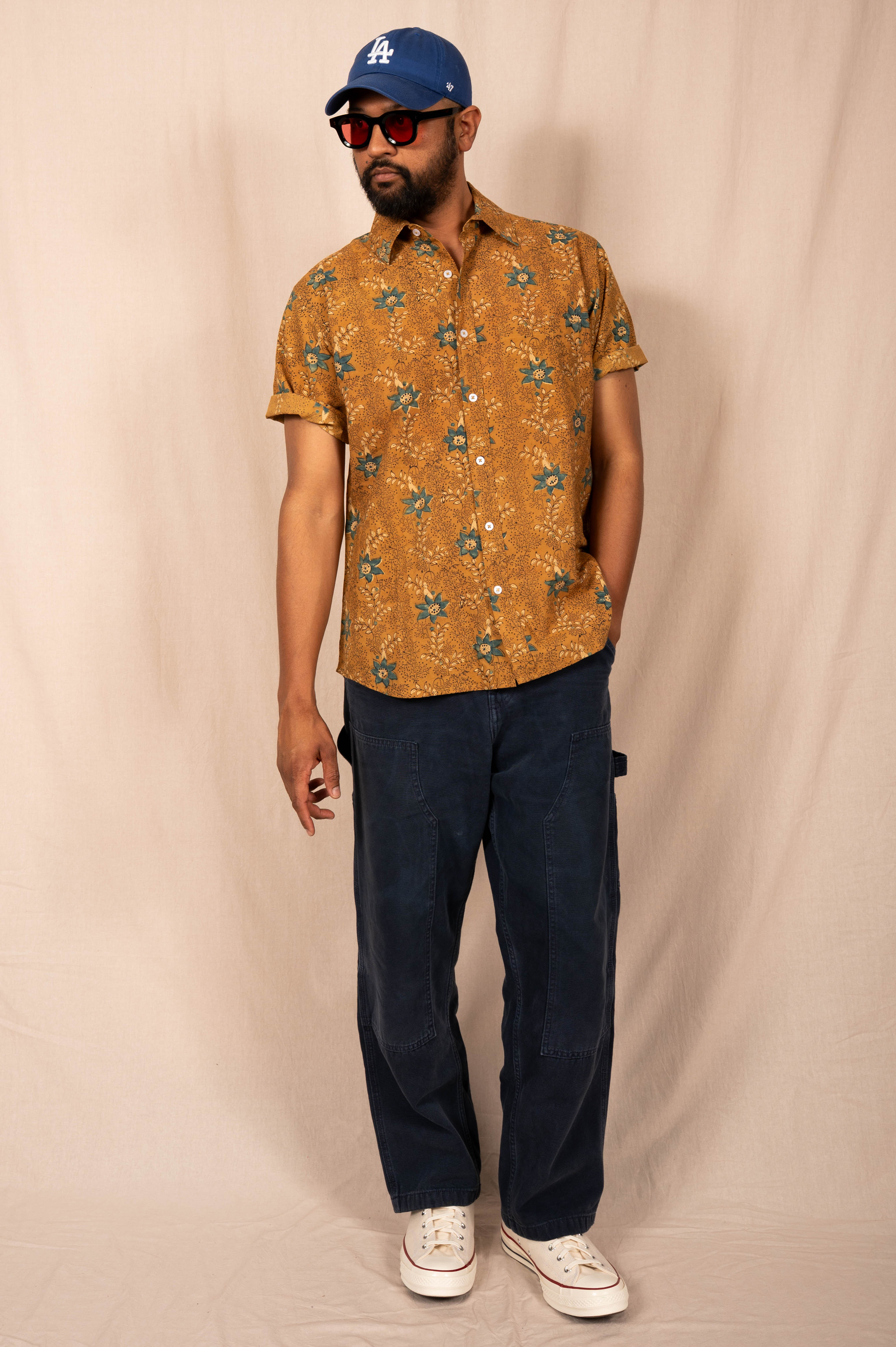'The Folk' Shirt in Mustard and Indigo Floral