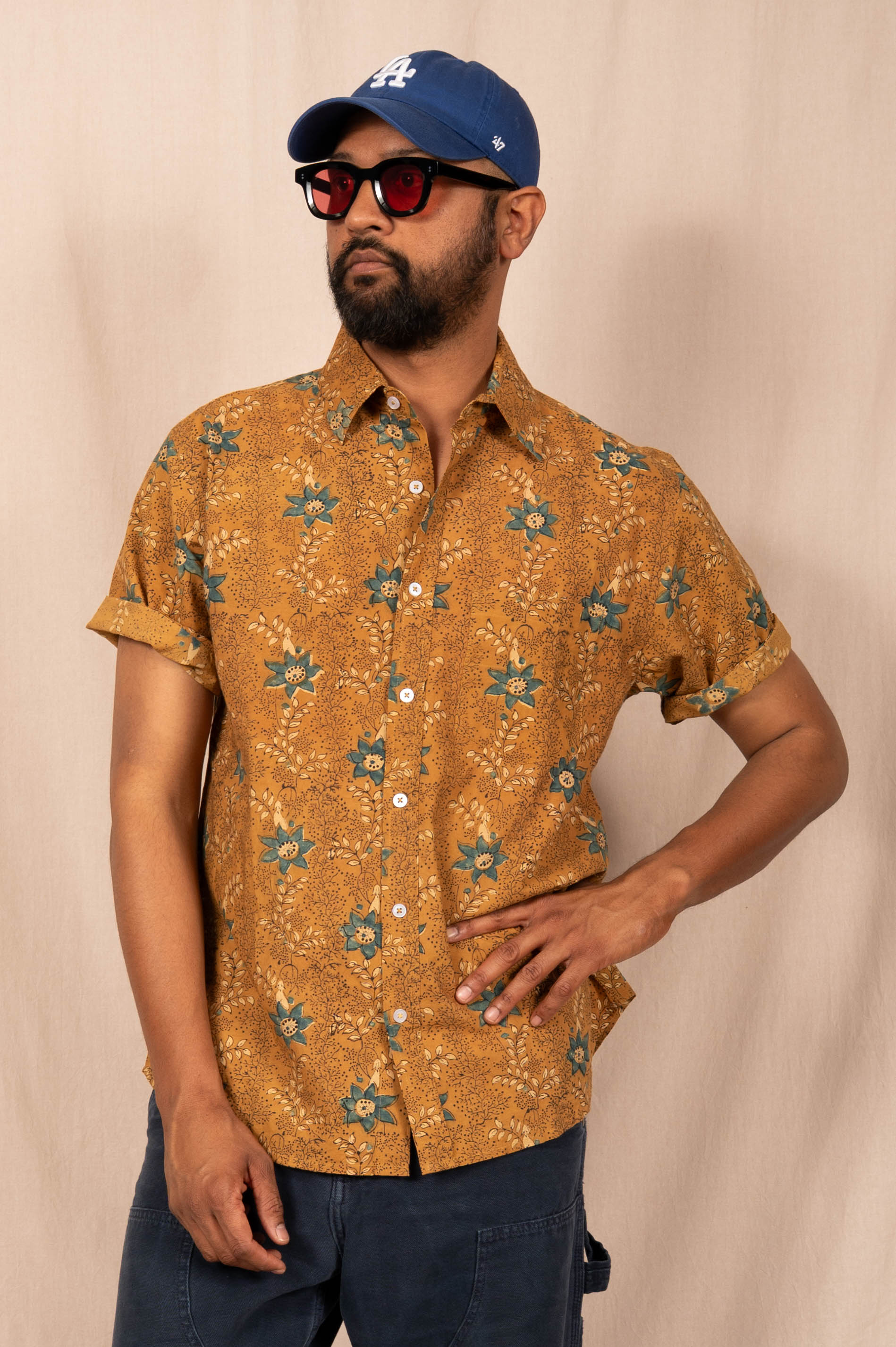 'The Folk' Shirt in Mustard and Indigo Floral