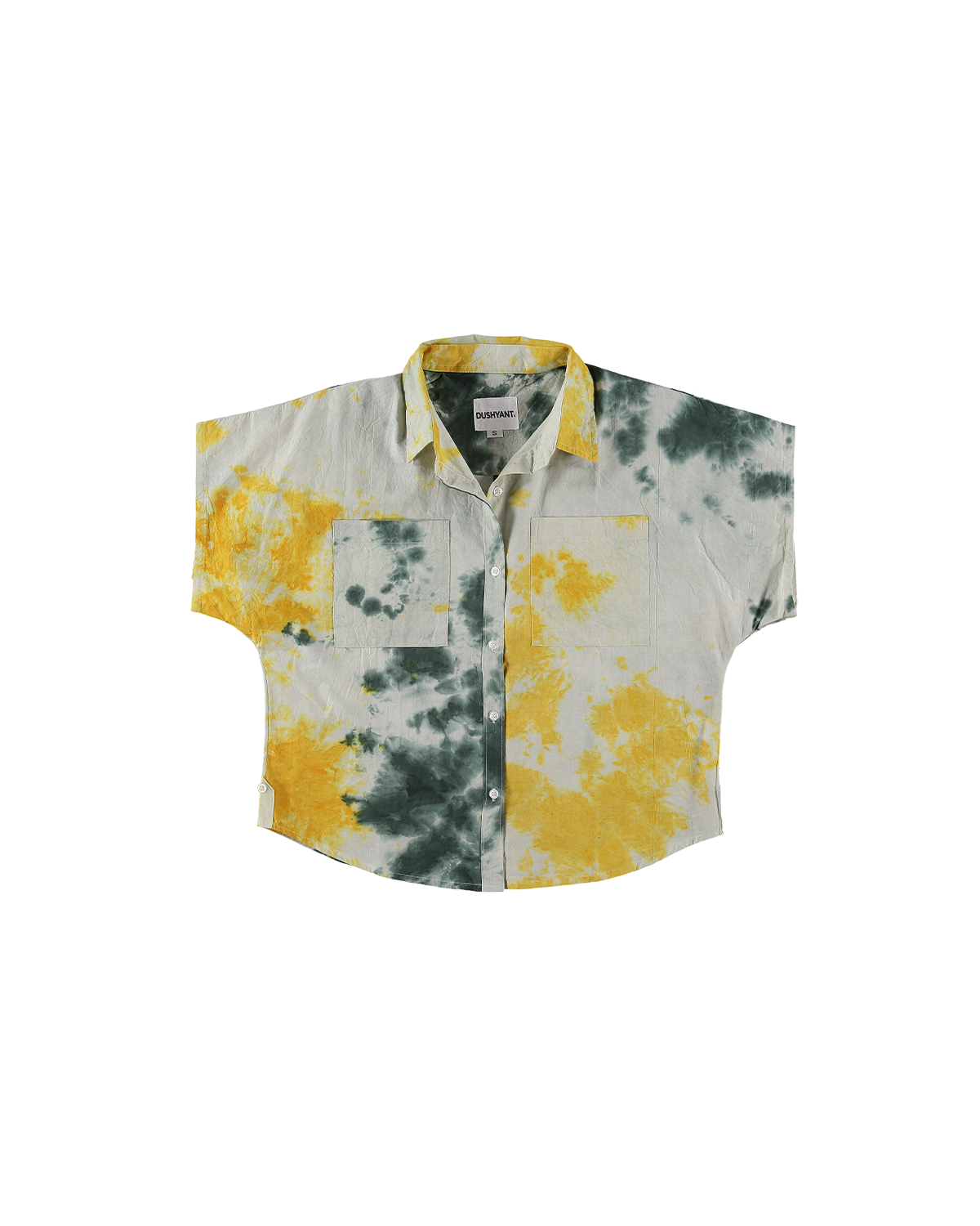 'The Tara' Hand Dyed Drop Sleeve Shirt in Green Yellow and White Tie Dye