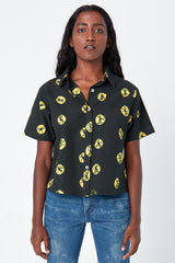 'The Michelle' Hand Printed Short Sleeve Shirt in Black and Yellow Tie Dye