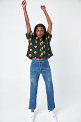 'The Michelle' Hand Printed Short Sleeve Shirt in Black and Yellow Tie Dye