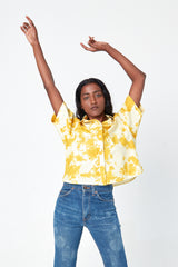 'The Michelle' Hand Dyed Short Sleeve Shirt in Yellow and White 'Citrus Splash' Tie Dye