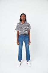 Hand Printed 'The Cami' Crop Shirt in Checkers Twill