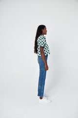 Hand Printed 'The Cami' Crop Shirt in Green Chessboard Twill