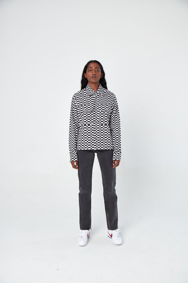 Hand Printed 'The Sophia' Over-Shirt in Checkers Twill