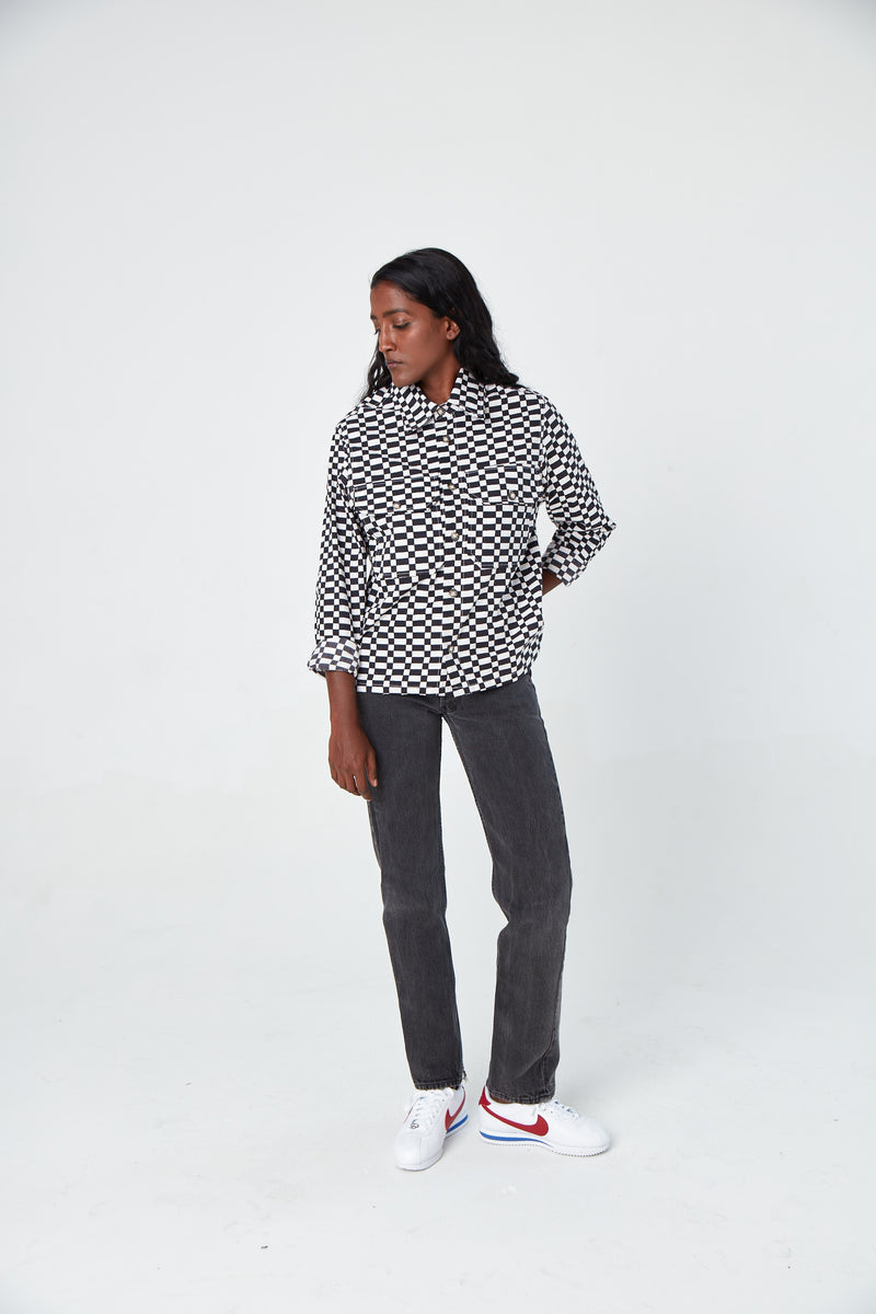 Hand Printed 'The Sophia' Over-Shirt in Checkers Twill