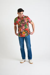 Hand Printed 'The Prat' Short Sleeve Shirt in Pink Floral print