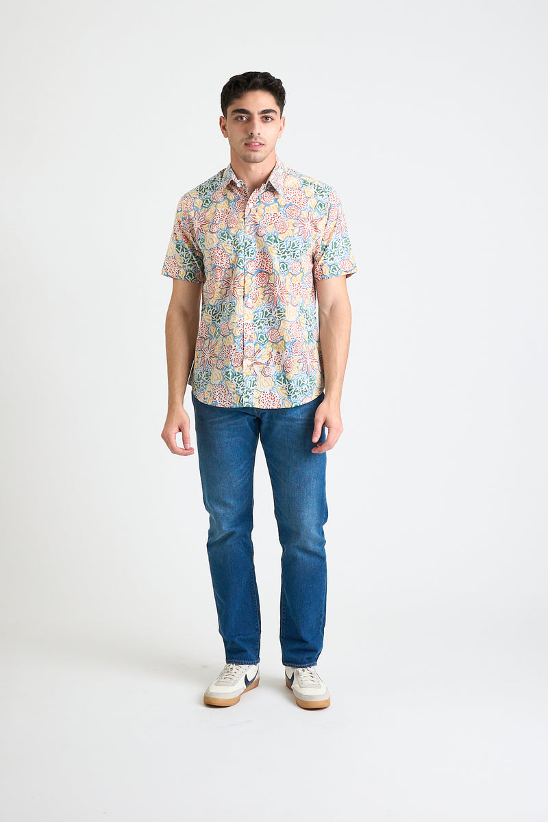 Hand Block Printed 'The Prat' Short Sleeve Shirt in Psychedelic Print