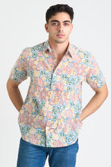 Hand Block Printed 'The Prat' Short Sleeve Shirt in Psychedelic Print