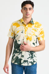 Hand Tie Dye 'The Sheril' Short Sleeve Shirt in Yellow and Green Lime Print