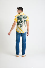 Hand Tie Dye 'The Sheril' Short Sleeve Shirt in Yellow and Green Lime Print