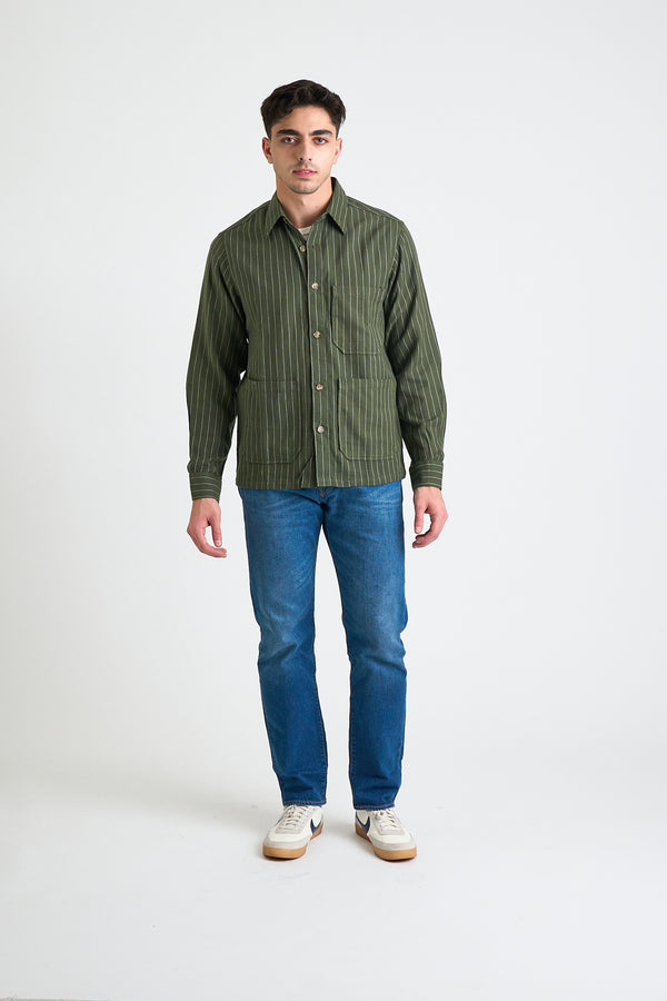 Xavier Overshirt Jacket in Dark Green Pinstripes