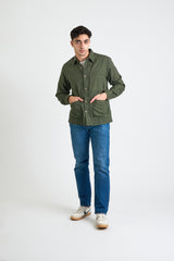 Xavier Overshirt Jacket in Dark Green Pinstripes