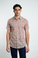 Hand Printed 'The Prat' Short Sleeve Shirt in Pastel Floral Print