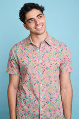 Hand Printed 'The Prat' Short Sleeve Shirt in Pastel Floral Print