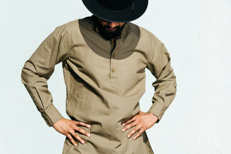 'Bombay' Pop-Over Tunic in Garment Dyed Military Olive