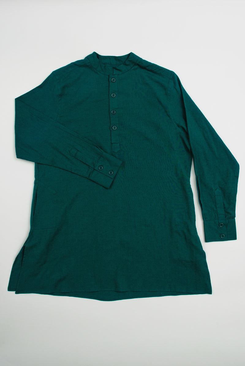 'Bombay' Pop-Over Tunic in Garment Dyed Dark Green