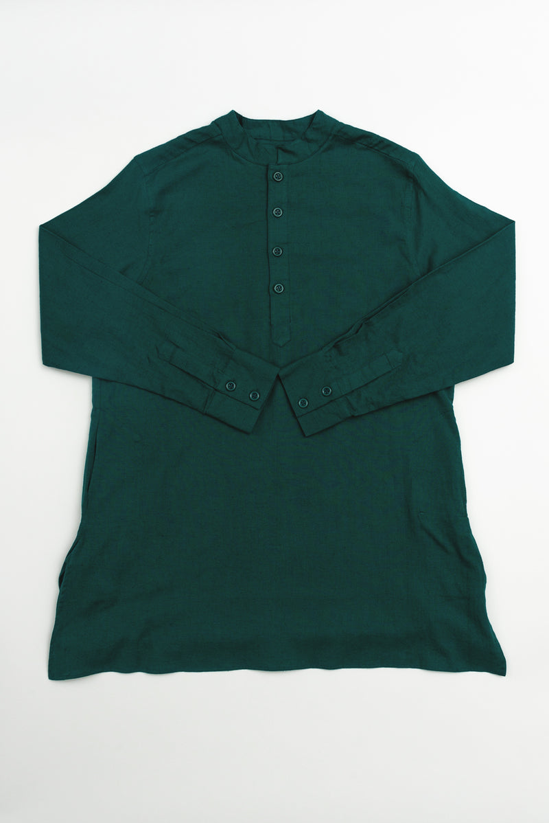 'Bombay' Pop-Over Tunic in Garment Dyed Dark Green