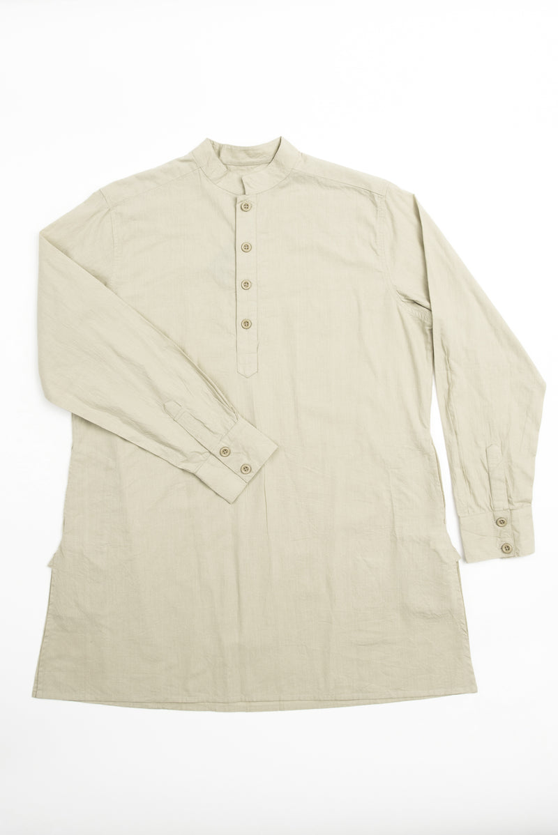 'Bombay' Pop-Over Tunic in Garment Dyed Pale Khaki Cotton Poplin